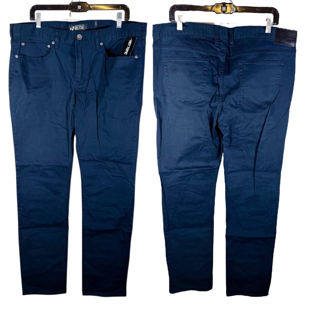 RUDE Hot Topic NWT Men's 38 Dark Navy Blue Skinny Chino Pants Light Stretch - Picture 2 of 11